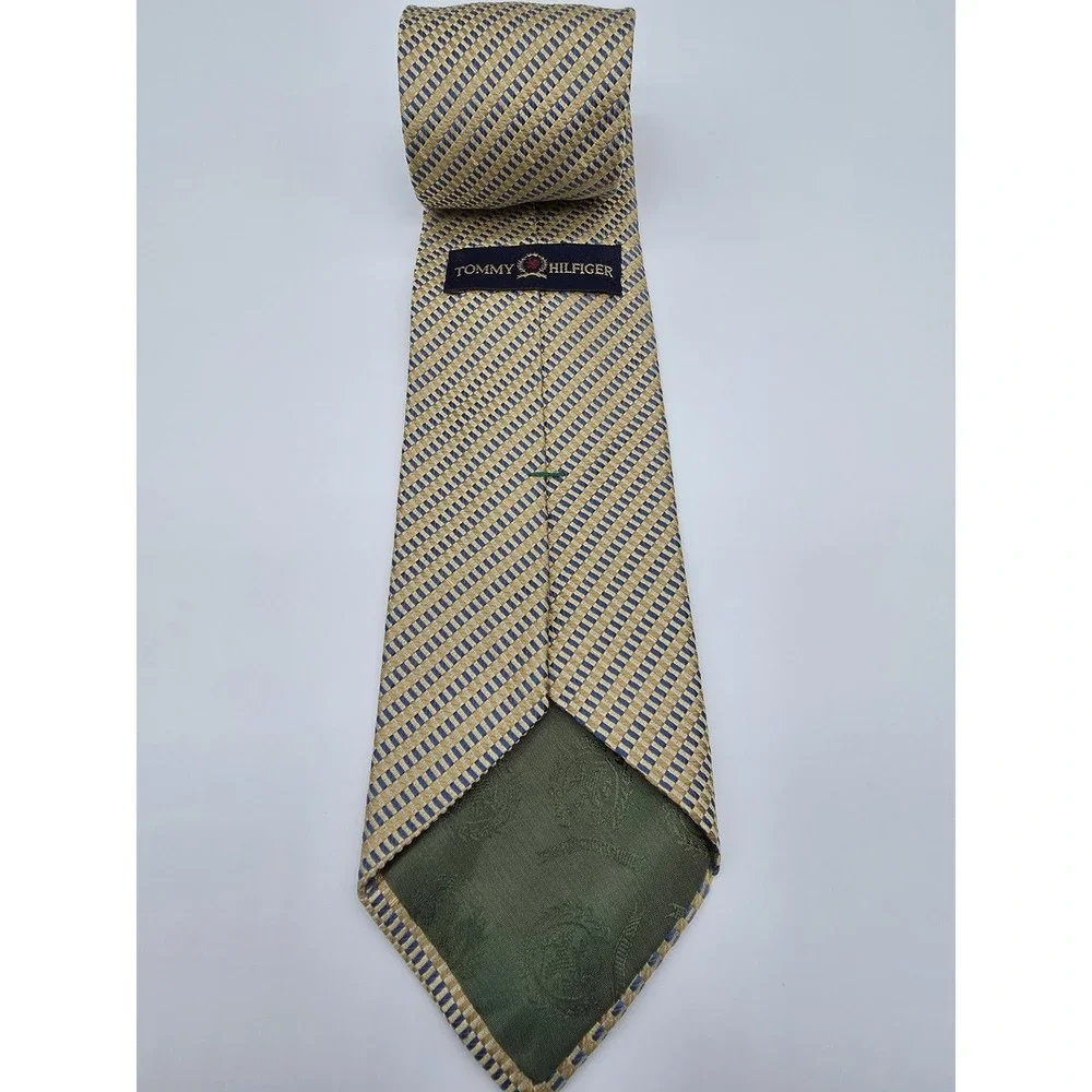Vintage Tommy Hilfiger 100% Silk Geometric Yellow Blue Tie 58